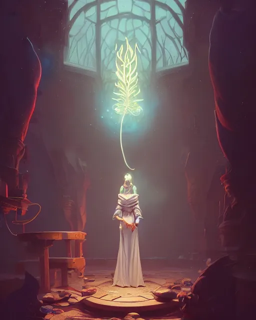 Image similar to highly detailed vfx portrait of a mage casting magic, unreal engine, greg rutkowski, loish, rhads, beeple, makoto shinkai and lois van baarle, ilya kuvshinov, rossdraws, tom bagshaw, alphonse mucha, global illumination, detailed and intricate environment