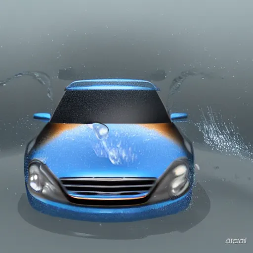 Prompt: water poured over a transparent car, digital art