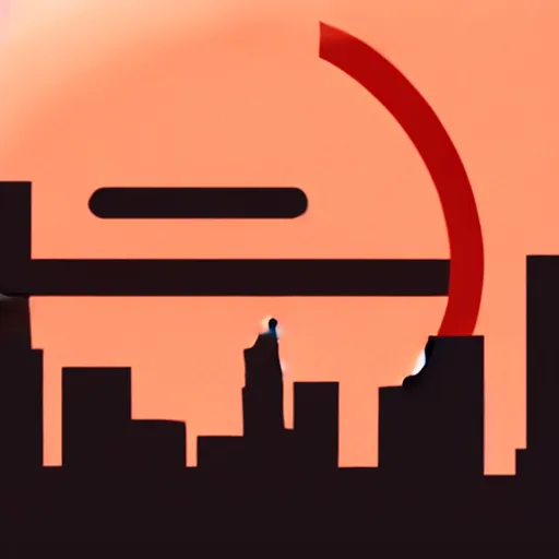 Image similar to a perfect circle, around the outer edge of the circle is the silhouette of a city skyline, inside the circle is empty, black and white, minimalist, in the style of a line drawing