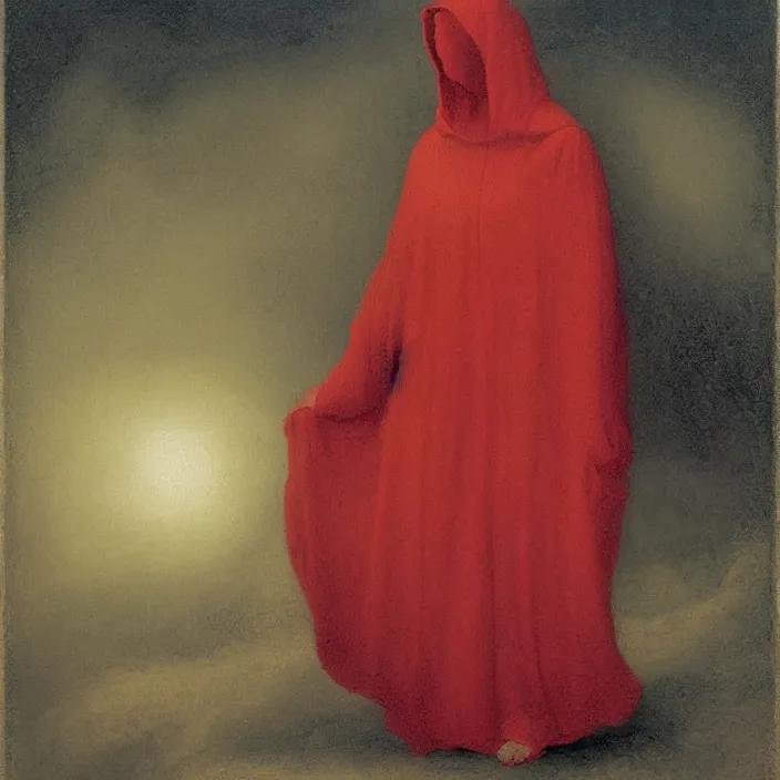 Image similar to a woman in a red hooded cloak in a nebula, by Odd Nerdrum