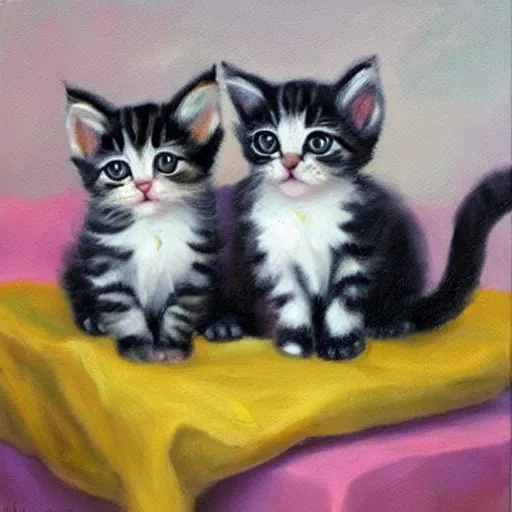 Prompt: cute kittens, oil on canvas, masterpiece!!!!!!!!!!!!!!!!