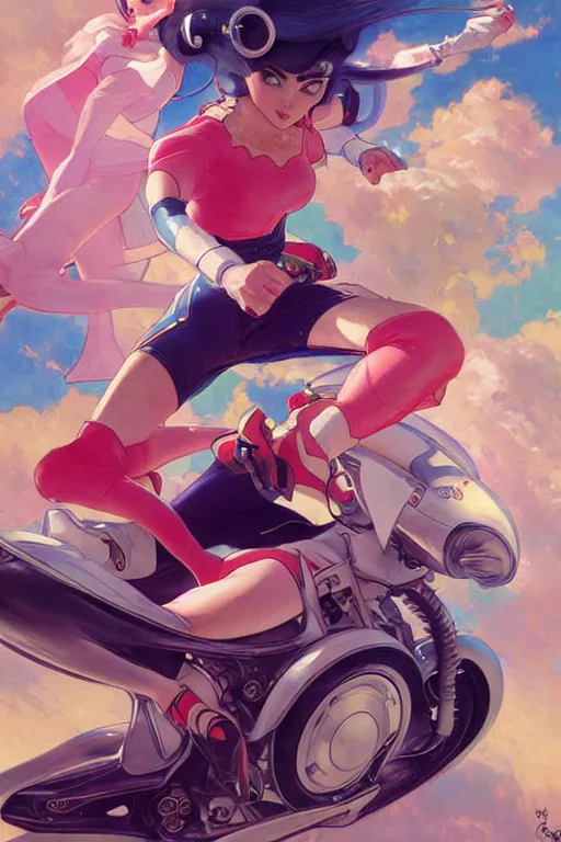 Image similar to princess peach style of speed racer, dynamic pose, retro anime, intricate, futuristic, fantasy, elegant, by Stanley Artgerm Lau, Margaret Keane, greg rutkowski, thomas kindkade, alphonse mucha, loish, norman Rockwell,