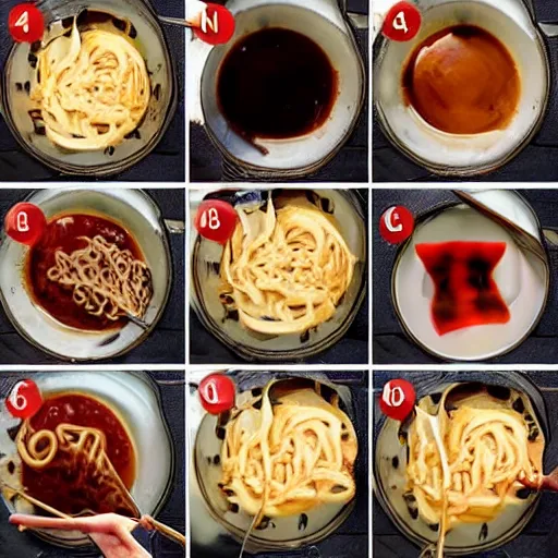 Image similar to making of an edible giraffe from noodles and soy sauce in 1 0 easy steps, from the beautiful'how to make food art step by step collection ', dslr