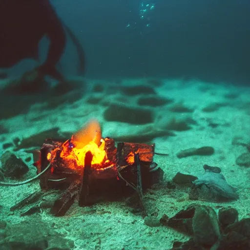 Image similar to photo of a camp fire underwater, highly - detailed, cinematic