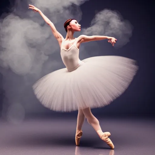 Image similar to ballerina dance in smoke, full body, two detailed legs and hands, highly detailed, photorealistic portrait, bright studio setting, studio lighting, crisp quality and light reflections, unreal engine 5 quality render