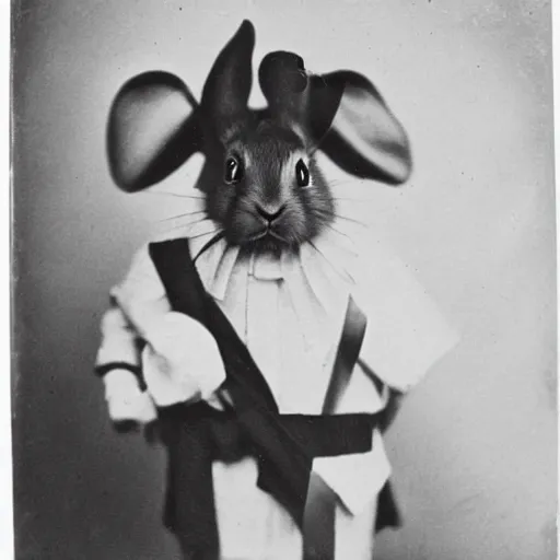 Image similar to a 1 9 1 0 s photograph of a rabbit wearing a sailor's uniform