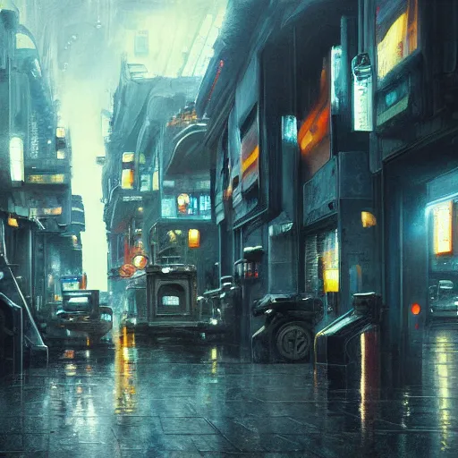 Image similar to detailed painting of a bladerunner street, majestic solemn ornaments and greek architecture, artstation, denis villeneuve, cinematic