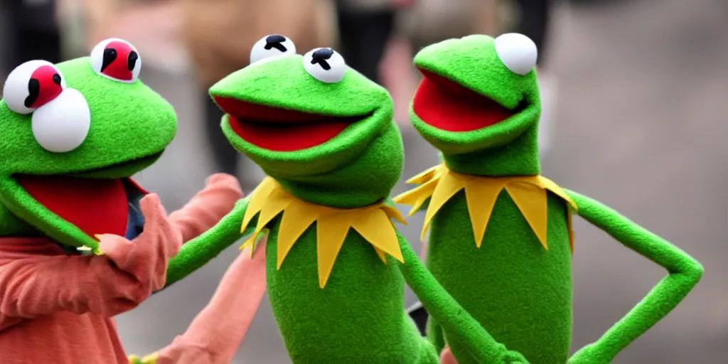 Prompt: Kermit the Frog Celebrating”