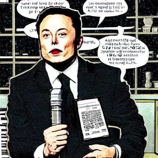 Prompt: elon musk getting fat, vintage comic