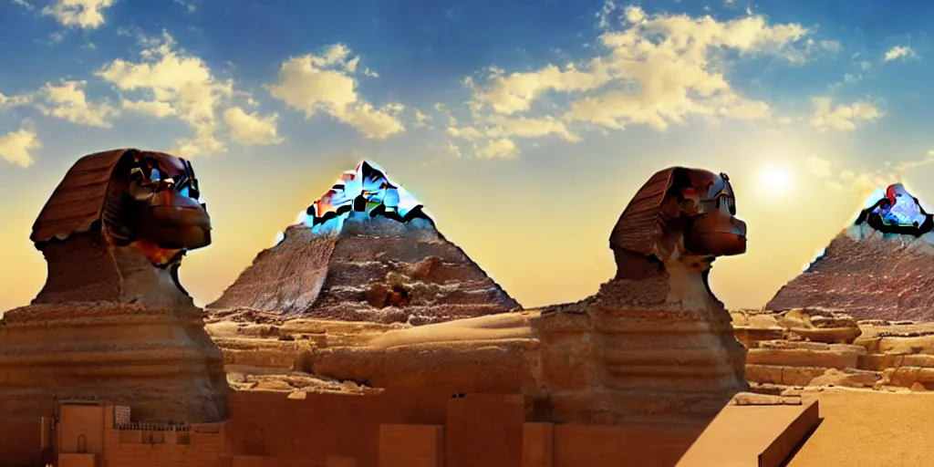 Image similar to a stunning egyptian landscape with sphinx by makoto shinkai