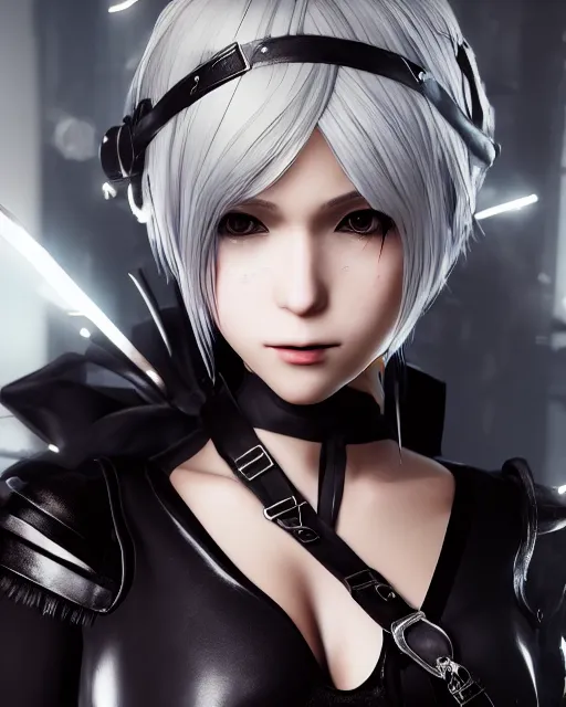 Image similar to Beautiful portrait of 2b, nier automata, cinematic 8k, high detailed