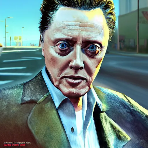 Image similar to Christopher Walken in GTA V, cover art by Stephen Bliss, artstation