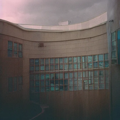 Image similar to film still of non euclidian architecture, cinestill 800t 35mm full-HD