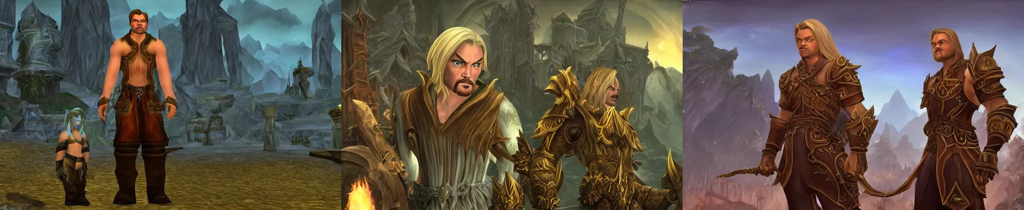 Prompt: leonardo dicaprio with blonde inside world of warcraft the crypt of karazhan, pc screen image.