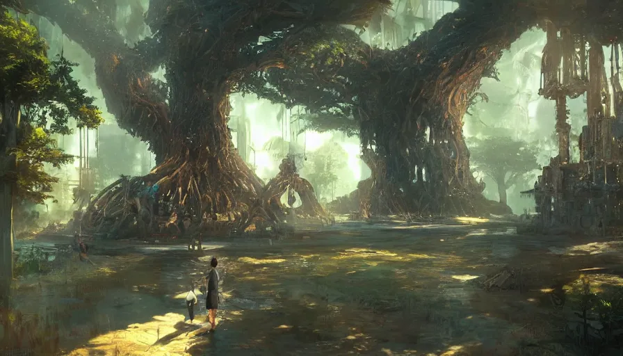 Prompt: craig mullins and ghibli digital illustration giant tree inside rapture, bioshock, astrophotography, colorful, unreal engine, hyper realism, realistic shading, cinematic composition, realistic render, octane render, detailed textures, photorealistic, wide shot
