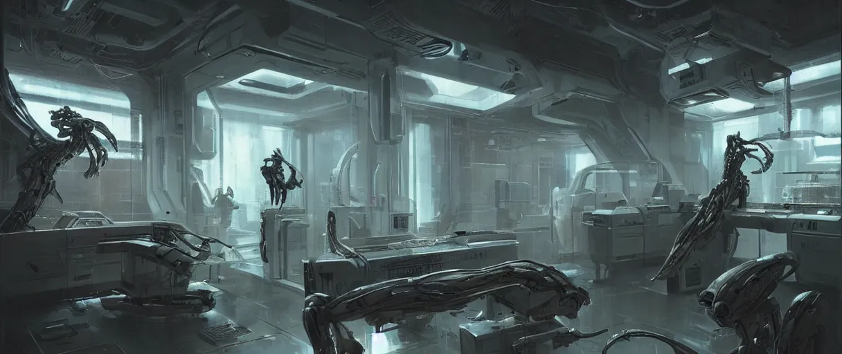 Prompt: neon surgery scanning machine cyberpunk futuristic, in a white room, art by giger, greg rutkowski