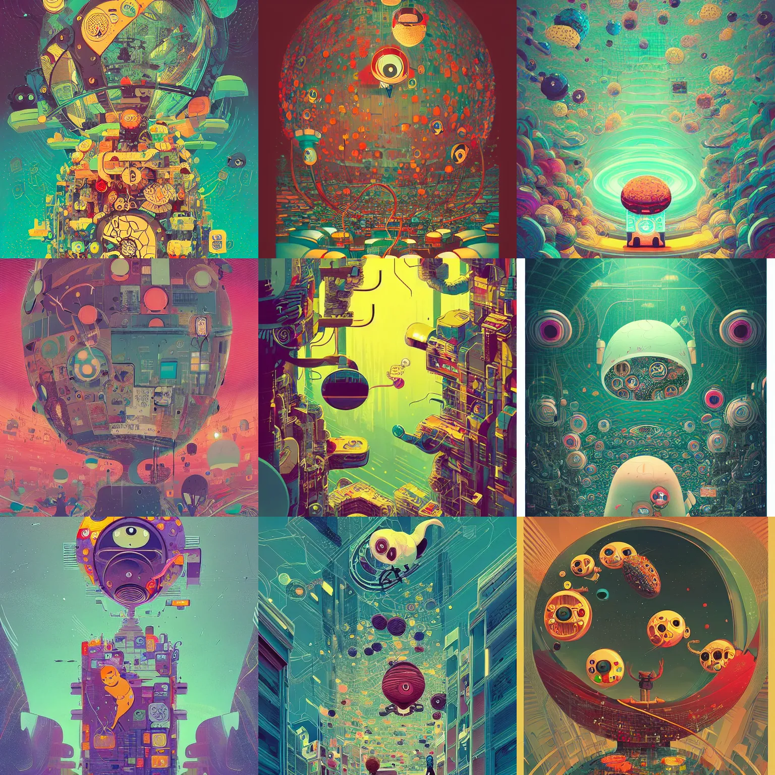 Prompt: storybook illustration, cyberpunk art, futuristic product design, neoplasticism, pop surrealism, detailed by petros afshar takashi murakami victo ngai, behance contest winner, featured on pixiv, serial art