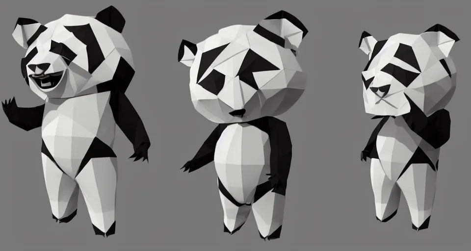 Image similar to realistic full body seen of one big cute chibi panda made of origami, intricate details, origami studio 3 design, toon boom render