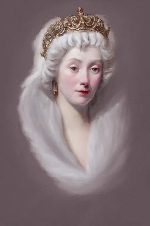 Prompt: Portrait of a frigid Ice Queen, in the style of Artstation, Hyacinthe Rigaud, and Jacques-Louis David