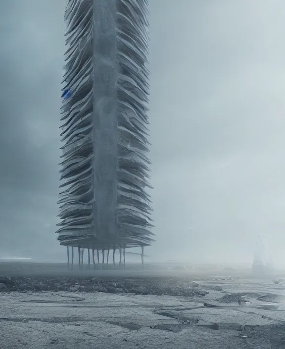 Prompt: surreal covenant tower in the exploration, futuristic white architecture in the beach in iceland, foggy, highly detailed, digital painting, arstation, concept art, hyperealistic octane render, unreal engine,
