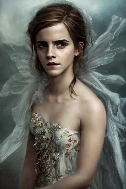 Image similar to Emma Watson as a nymph, full body, oil on canvas, intricate, portrait, 8k highly professionally detailed, HDR, CGsociety