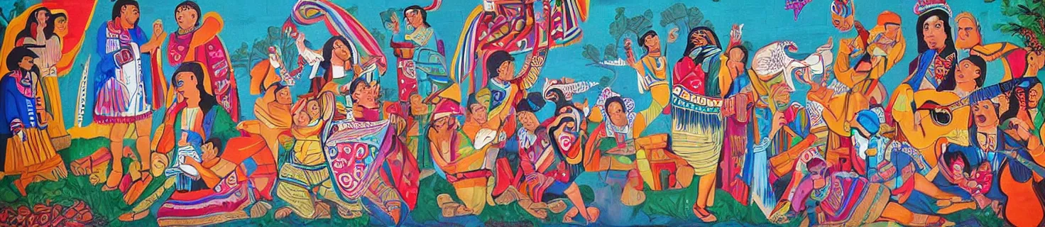 Image similar to [ mexican folk art ] mural depicting joseph and the amazing technicolor dreamcoat