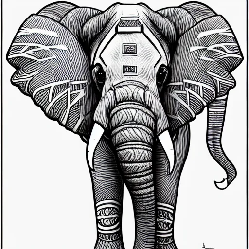 Prompt: an elephant with its two ears and its trunk, colouring - in sheet, character art, sharp focus, highly detailed, artstation