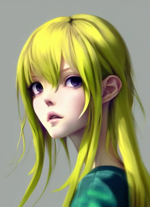 Prompt: the most beautiful cute anime girl portrait pastel yellow coloured hair, extremely detailed green eyes, professional 3 d visualisation in pastel colours, by wlop, intricate linework, trending on artstation, unreal engine 5 highly rendered