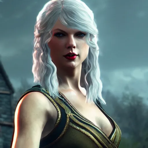 Prompt: Taylor Swift in The Witcher 3, gameplay, 8k, HD