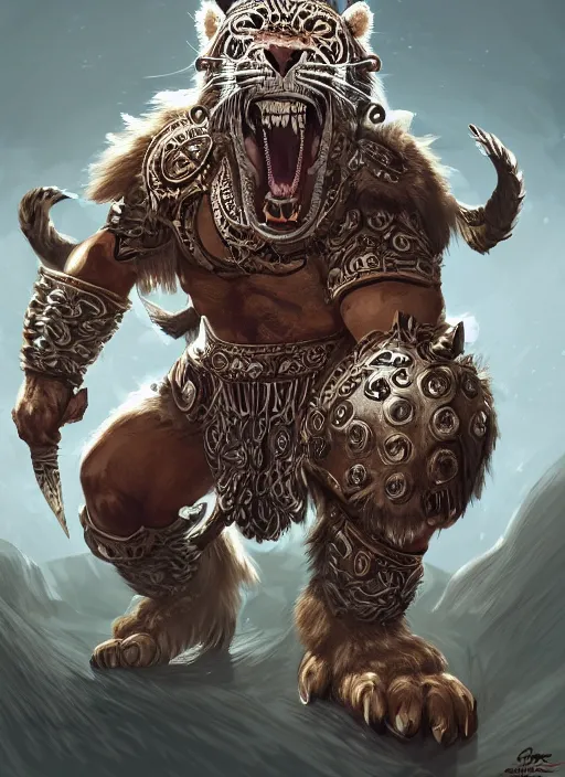 Image similar to a highly detailed illustration of fierce aztec jaguar warrior wearing white jaguar mane, heroic roaring wielding aztec sword pose, intricate, elegant, highly detailed, centered, digital painting, artstation, concept art, smooth, sharp focus, league of legends concept art, wlop