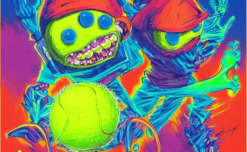 Image similar to a tennis ball monsters back to the future, colorful, digital art, fantasy, magic, chalk, trending on artstation, ultra detailed, professional illustration by basil gogos