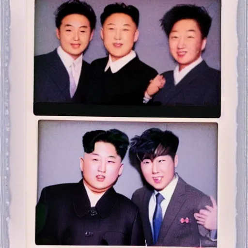 Image similar to kim jong - un in a korean boy band, polaroid picture