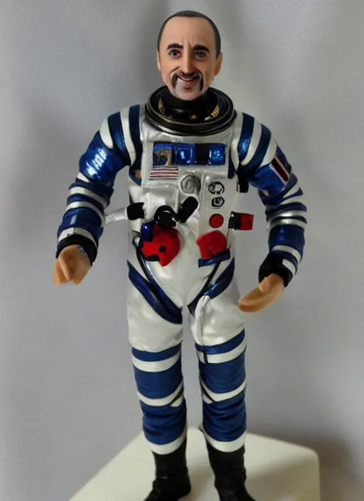 Image similar to richard garriott, action figure of richard garriott astronaut, realistic face, detailed product photo