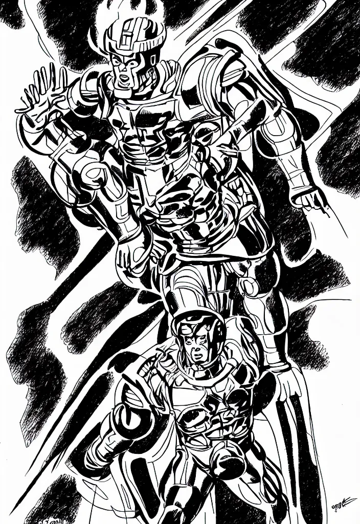 Image similar to Galactus, Jack Kirby, comic-book style drawing, dramatic lighting and pose