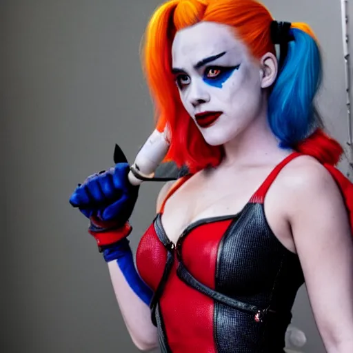 Prompt: Scarlett Johannsen as Harley Quinn, still from new Harley Quinn film