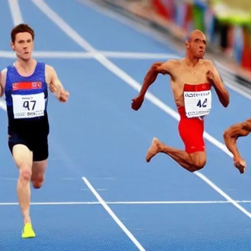 Image similar to Goblins competing with men in the Olympics 100m sprint