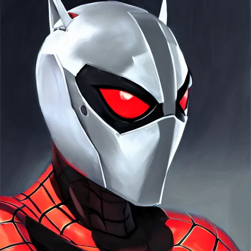 Image similar to greg manchess portrait painting of armored spiderman ultraman grey fox from metal gear cyborg japanese - american hybrid as overwatch character, medium shot, asymmetrical, profile picture, organic painting, sunny day, matte painting, bold shapes, hard edges, street art, trending on artstation, by huang guangjian and ail elvgren and sachin teng