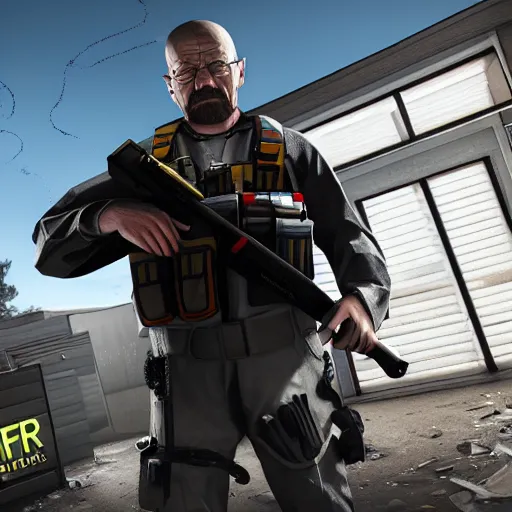 Image similar to walter white as a rainbow six siege operator, 4 k, highly detailed