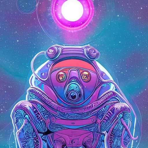 Prompt: the alien cosmic psychedelic tardigrade that awaits you at the end of all of space and time, by josan gonzalez