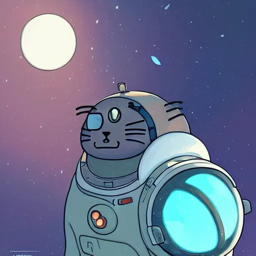 Image similar to portrait of an astronaut pusheen the cat, on a planet, ufo, spaceship, concept art by makoto shinkai, dan mumford, digital art, highly detailed, intricate, sci - fi, sharp focus, trending on artstation hq, deviantart, unreal engine