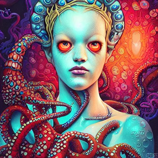 Image similar to underwater lofi scorn biopunk mermaid portrait, octopus, Pixar style, by Tristan Eaton Stanley Artgerm and Tom Bagshaw.