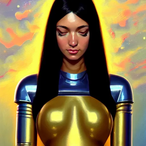 Image similar to a portrait of a very beautiful woman in a spacesuit, Alexandria\'s genesis, shoulder-length black hair, bored, illustration, soft lighting, soft details, painting oil on canvas by mark arian by artgerm, trending on artstation, 4k, 8k, HD, infographic, sci-fi marginalia, holographic