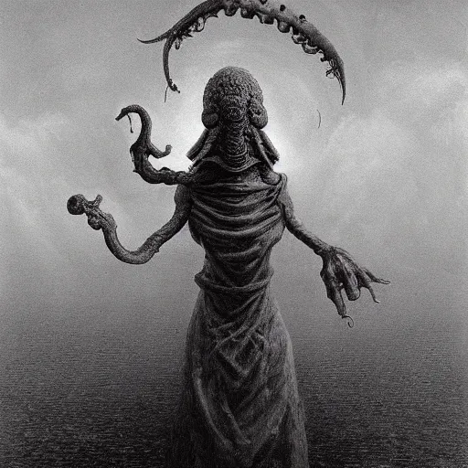 Image similar to squidward as a dark souls boss by zdzisław beksiński