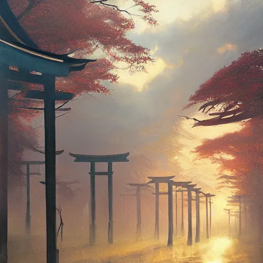 Image similar to Japanese Torii, morning , by Grzegorz Rutkowski