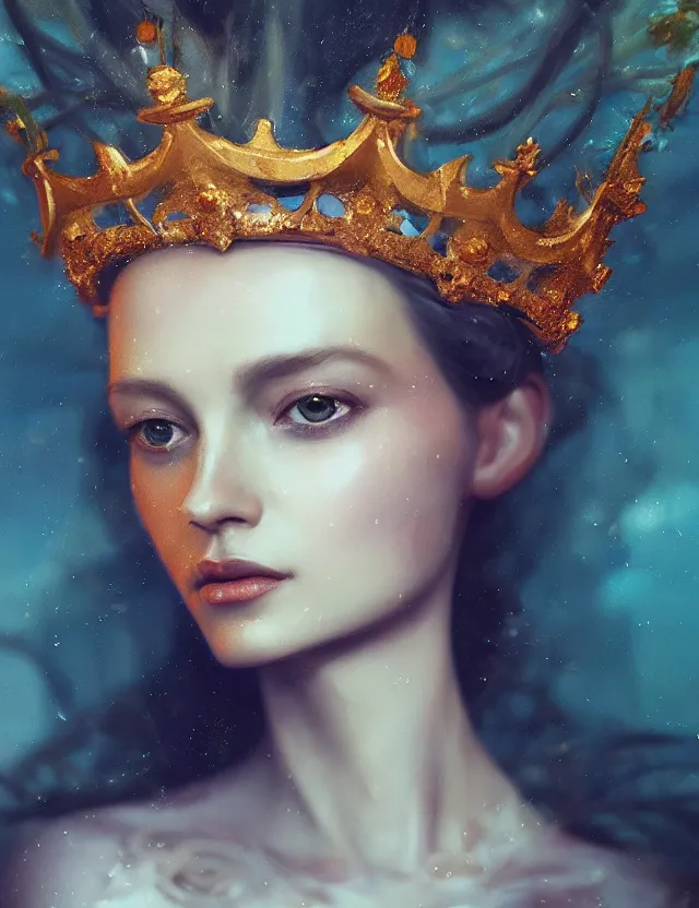 Image similar to blurred background. close-up portrait of a goddess in crown, by Anne Bachelier by Anka Zhuravleva, Anato Finnstark and Alena Aenami, Bruno Walpoth. unreal engine