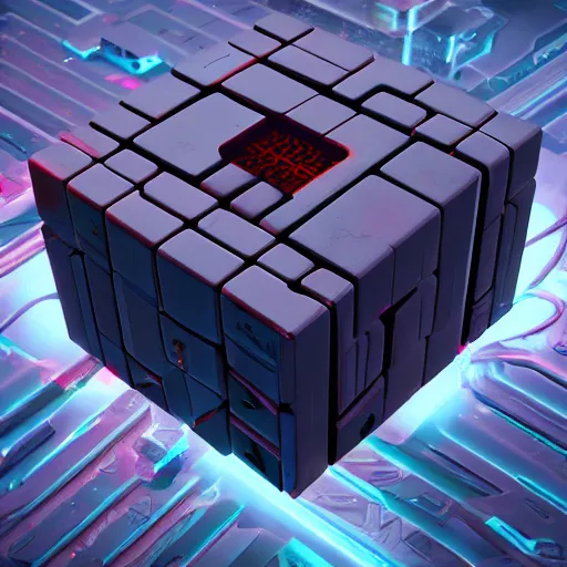 Image similar to cyberpunk futuristic rubicks cube,product,octane render,detailed,unreal render,3d,4k,isometric
