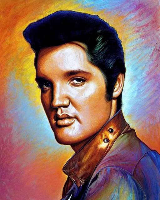 Image similar to portrait of Elvis Presley by Mandy Jurgens and Richard Schmid and chuck close and mucha