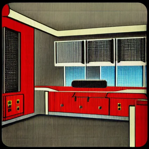 Prompt: retro future control panel room