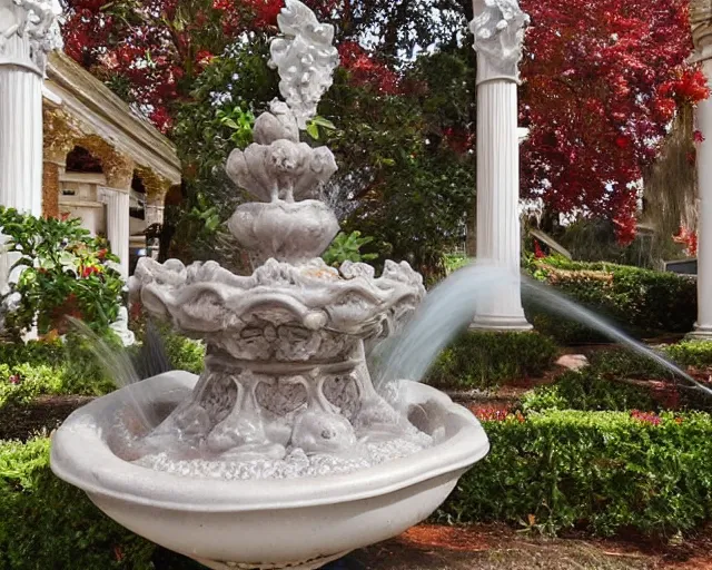 Image similar to incredibly beautiful ornate gravy fountain brimming with rich beefy gravy, in the grounds of a fried mansion in Louisiana