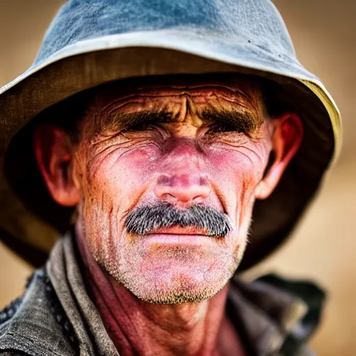 Prompt: close up face male portrait of a farmer who has just finished fighting a fire on his property